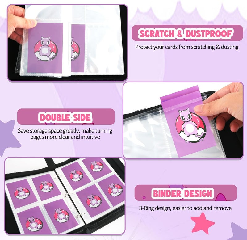 Daisiki Premium Collectible Trading Card Albums，Card Binder Fits 400 Cards with 50 Removable Sleeves，Display Game Card Case book Holder, Purple Themes - Image 4